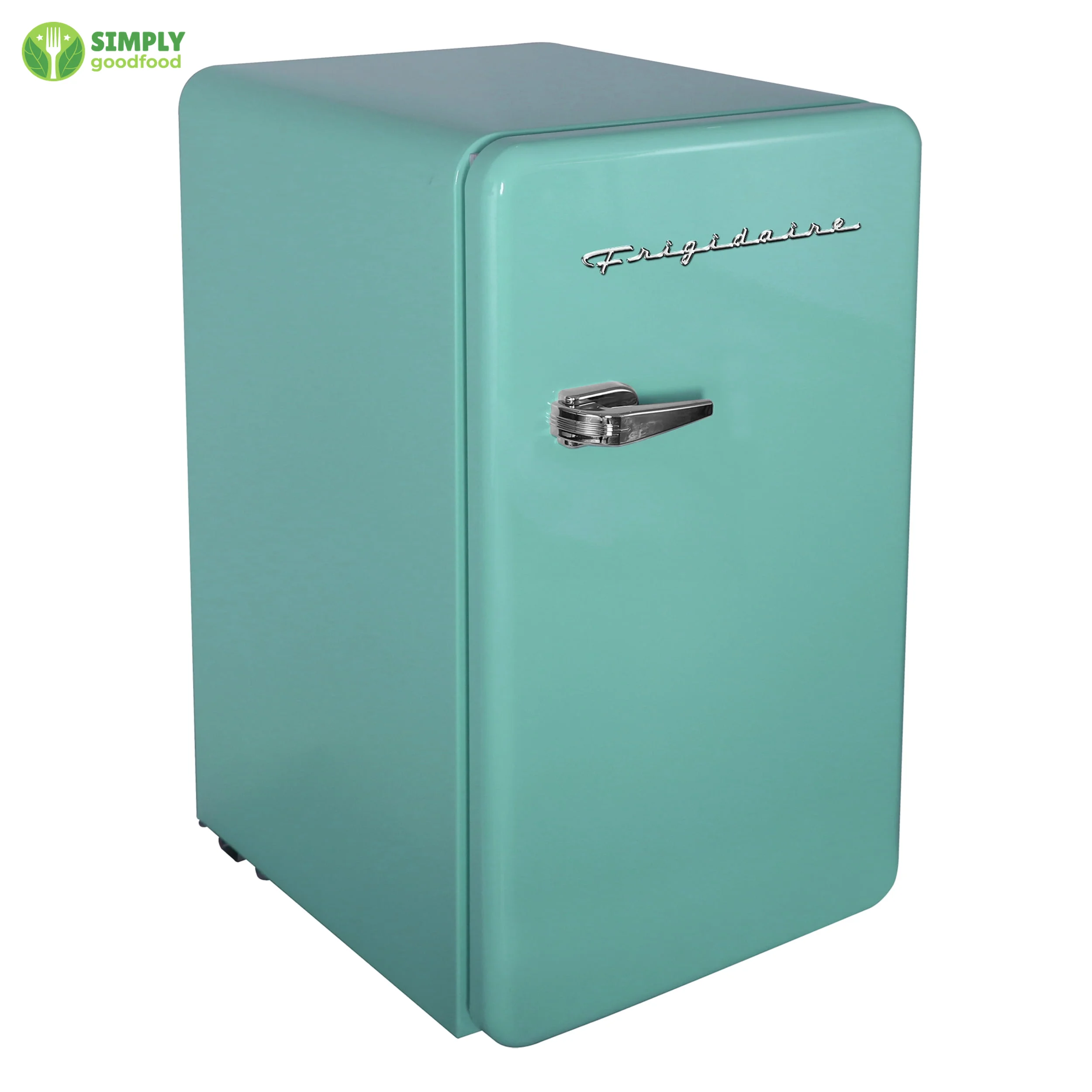 Tủ lạnh mini Frigidaire màu xanh mint phong cách retro, kích thước nhỏ gọn
